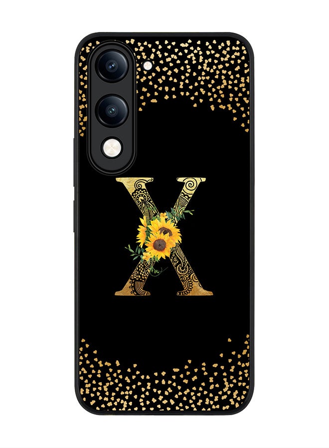 For vivo Y04 / Y29t 5G Case,Slim fit Camera Protection, Shockproof Thin Phone cover  - Custom Floral Monogram - X ( Black )